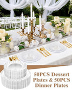 YOUBET 100PCS Clear Scalloped Plastic Plates for Wedding Party - Image 2