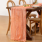 Peach Cheesecloth Table Runner Boho Wrinkled Gauze Table Runners - Image 3