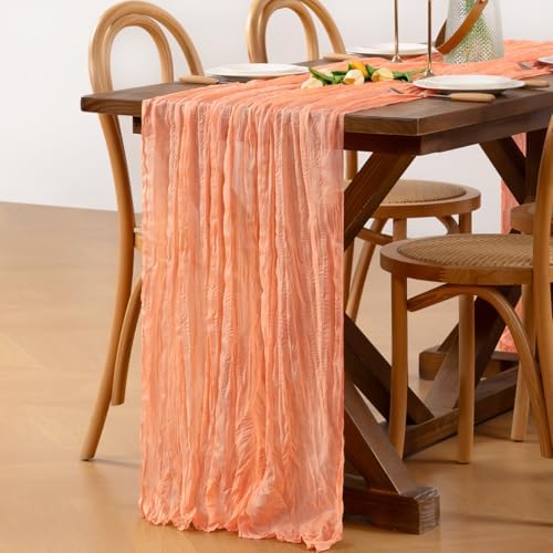 Peach Cheesecloth Table Runner Boho Wrinkled Gauze Table Runners - Image 3