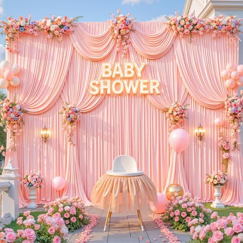 50x8ft Blush Pink Backdrop Curtain for Baby Shower Parties Pink Wrinkle Free Fabric Backdrop Curtain Wedding Photo Backdrop Drapes for Girls Birthday Party Photography Back Drop 10 Panels 5x8FT - Image 3