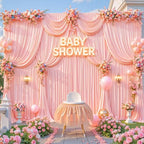 20x8ft Blush Pink Backdrop Curtain for Baby Shower Parties Pink Wrinkle Free Fabric Backdrop Curtain Wedding Photo Backdrop Drapes for Girls Birthday Party Photography Back Drop 4 Panels 5x8FT - Image 3