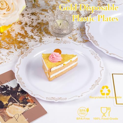U-QE 100PCS Gold Plates Disposable - Heavy Duty White and Gold Plates - Image 6