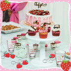 Roshtia 36 Set Strawberry Baby Shower Favors for Guests Clear Acrylic Shot Glasses Thank You Tags Keychains Organza Bags Strawberry Party Supplies for Girl Gender Reveal Favor - Image 4