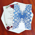 50sets Glitter Laser Cut Lace Flora Wedding Invitation Cards with Butterfly and Envelopes for Bridal Shower Engagement Quinceañera Wedding Invite (Whole Set, Glitter Blue) - Image 5