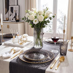 Rubtlamp 60Pcs Black Plastic Plates, Black Disposable Plates With Gold Rim, Clear Heavy-duty Party Plates, Hammered Plastic plates Include 30 Dessert Platos, 30 Dinner Platos for Party - Image 5
