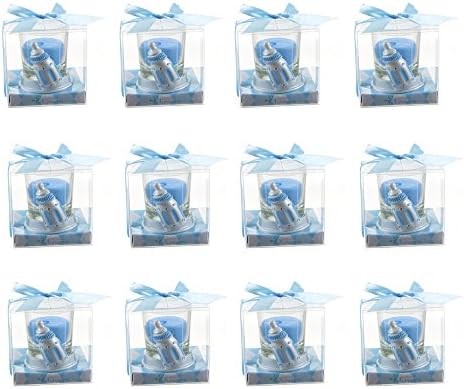Lunaura Baby Keepsake - Set of 12 Boy Baby Bottle Glass Votive Candle Set Favors - Blue - Image 2