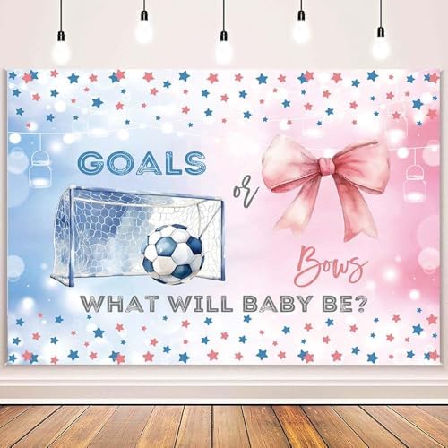 MEHOFOND 8x6ft Goals or Bows Gender Reveal Backdrop Boy or Girl What Will Baby Be Decorations Banner Pink and Blue Soccer Gender Reveal Baby Shower Photography Background Cake Table Supplies - Image 2