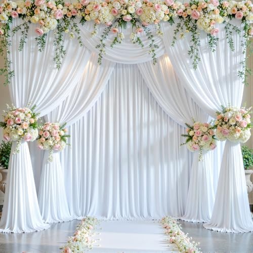 6 Panels White Backdrop Curtain for Parties Wedding Wrinkle Free White Photo Curtains Backdrop Drapes Fabric Decoration for Baby Shower 30ft(W) x 10ft(H) - Image 2