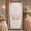 Baby In Bloom Pink Floral Botanical Baby Shower Satin Fabric Welcome Banner by Custom