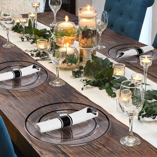 Goodluck 700 Pcs Clear Plastic Plates with Black Rim, Plastic Dinnerware - Image 6