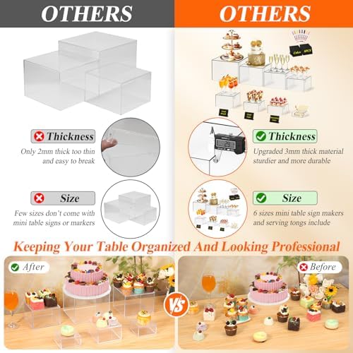 8 Pcs Clear Acrylic Buffet Risers with Mini Sign and Maker,Buffet Risers and Stands Clear Food Display Risers for Buffet Table Party Catering Dessert Cupcake Collectibles (8" 7" 6" 5" 5" 4" 4" 3") - Image 3