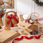 Maitys 24 Set Large Gable Boxes with Handle Ribbon and Tag, Kraft, Red - Image 4