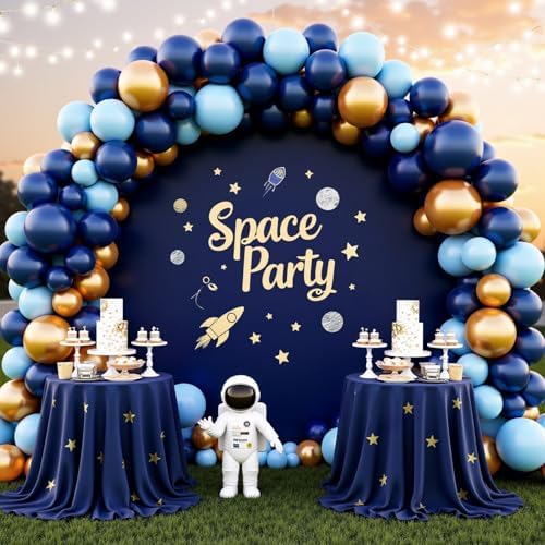 Gallety 7.2FT Navy Blue Round Backdrop Cover with Oh Baby Decal, Size Adjuster, Universal Fit for 5-7.2ft Circle Stand, Polyester Fabric Arch Cover for Wedding, Birthday Party, Photography Decor by Creativepartyuniquedecorat