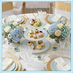 CHENGU 3 Tier Christmas Cupcake Stand Blue Ceramic with Gold Frame - Image 4