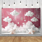 YongFoto Cute Sky Clouds Star Pink Backdrop 12x8ft Kids Photography Background Boy Girl Birthday Baby Shower Cradle Ceremony Party Banner Child Portrait Photoshoot Wallpaper Photo Studio Booth Props - Image 2