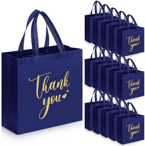 Sweetude 30 Thank You Non Woven Gift Bag, 11 x 12 x 5 Inch, Navy Blue by Sweetude