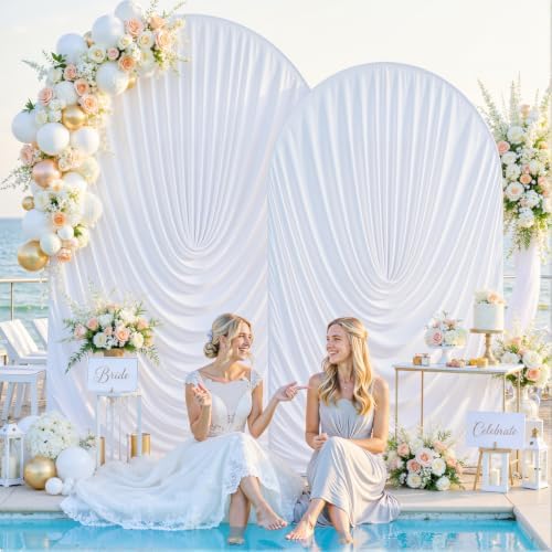 White Wedding Arch Backdrop Cover 7.2ft and 6ft Draped Arch Covers Stretchy Backdrop Spandex Balloon Arch Covers for Bridal Shower Baby Shower Engagement Photography Birthday Party Decorations - Image 4