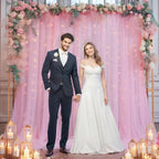 20x10ft Baby Pink Tulle Backdrop Curtain with Lights String for Parites, Sheer Backdrop Curtains for Wedding Baby Shower Birthday Party Photo Shoot Decorations - Image 4