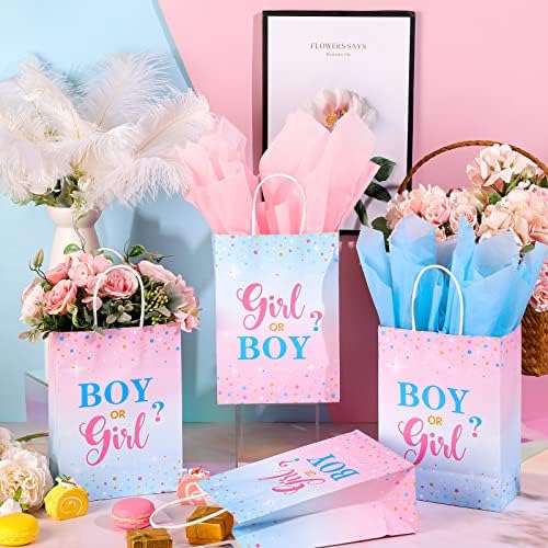Tinlade 30 Set Gender Reveal Party Gift Bags with Tissue Paper Baby Shower Party Gender Reveal Paper Bags with Handles - Image 3