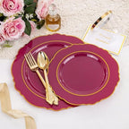 Liacere 175PCS Red Plastic Plates - Disposable Burgundy Red and Gold - 25guest Baroque Plastic Dinnerware include 50Plates, 25Pack Pre Rolled Napkins with Silverware 25Cups for Party & Wedding - Image 5