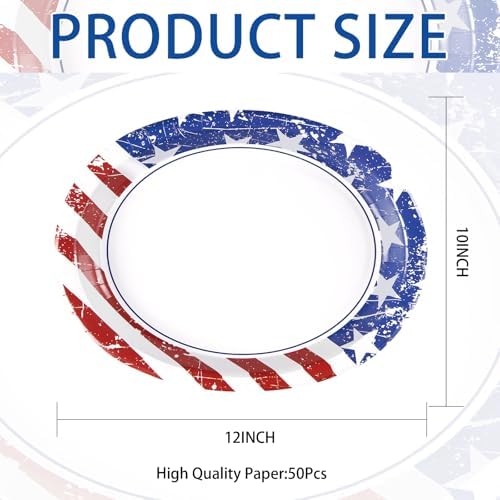 Grencian 50Pcs Patriotic Oval Large Paper Plates 12 x 10 Inch Heavy Duty - Image 2