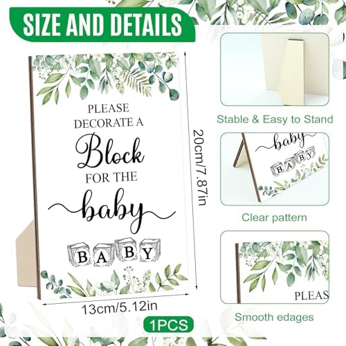 150 Pcs Green Leaf Baby Shower Games Sign Kit, Including a Decorate Flower Game Sign 102 DIY Wooden Blocks 36 Acrylic Markers 10 Stencils 1 Storage Box, for Baby Shower Party Gender Reveal - Image 2