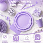 350 Pcs Lavender Party Supplies for 50 Guests, Elegant Paper Plates and Napkins Set with Cutlerys, Thickened 7'' & 9'' Decagonal Plates for Bridal Shower Tea Party Birthday - Image 3