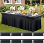 8 Pack Spandex Black Table Clothes for 8 Foot Rectangle Tables, Wrinkle Free Stretch Table Cloths 8FT, Fitted Table Cover Desk Skirt for Parties Weddings Birthday Banquet Events by Htper