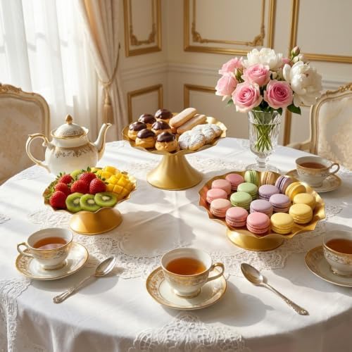 3 Pcs Gold Metal Cupcake Stand Scalloped Edge Dessert Display Tray - Image 2
