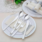 100 Pack Pre Rolled Silver Plastic Silverware Set with Napkins,Disposable Wrapped Heavy Duty Cutlery Set for Wedding Birthday Party-100 Forks,Knives,Spoon,Utensils Set,Plasticware Bulk - Image 2