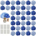 50PCS Blue Mix Hydrangea Artificial Flowers with Stronger Bendable Stems by ECCELSO