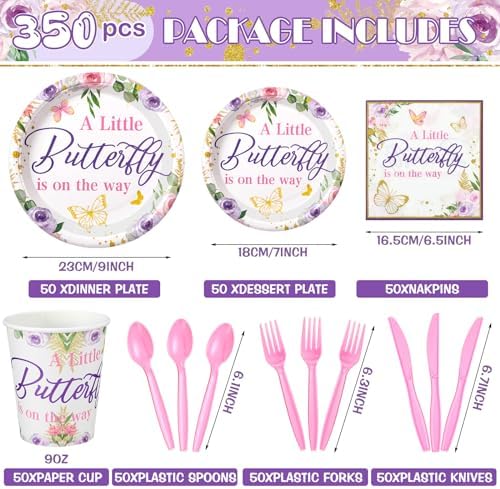 405 Pcs Butterfly Party Decorations Purple Plates Cups Napkins - Image 5