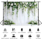 15x10ft White Flower Backdrop Green Leaves Wedding Bridal Shower Photography Background Floral Rustic Wood Wall Birthday Party Banner Decorations Reception Ceremony Portrait Photo Booth Prop - Image 5