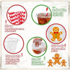Whaline 50 Pcs Christmas Disposable Plastic Cups with Lids and Straws 12 oz Party Cups Gingerbread Man Cold Beverage Drinking Cups for Xmas Holiday Party Supplies - Image 3