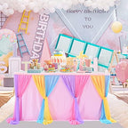 14ft Unicorn Tulle Table Skirt Tutu Rainbow Tablecloth for Birthday Party Baby Shower Girl Boy Wedding Party Dessert Buffet Banquet Table Decorations - Image 3