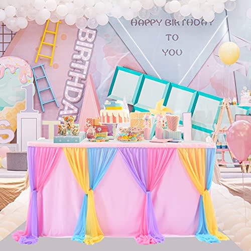 14ft Unicorn Tulle Table Skirt Tutu Rainbow Tablecloth for Birthday Party Baby Shower Girl Boy Wedding Party Dessert Buffet Banquet Table Decorations - Image 3