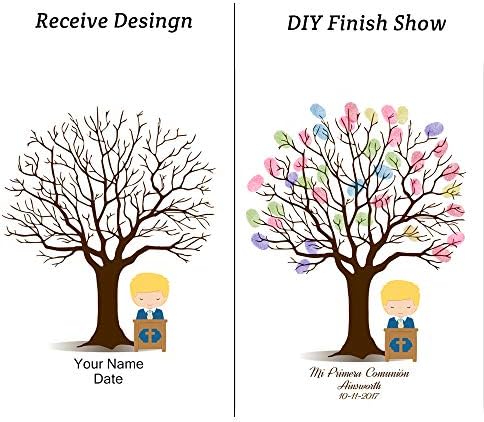 DIY Fingerprint Tree Baby Shower Sign in Guest Book with Wooden Hanger Personalized Commuion Baptism Birthday Gift for Boys Party Decorstions-60x80cm - Image 3