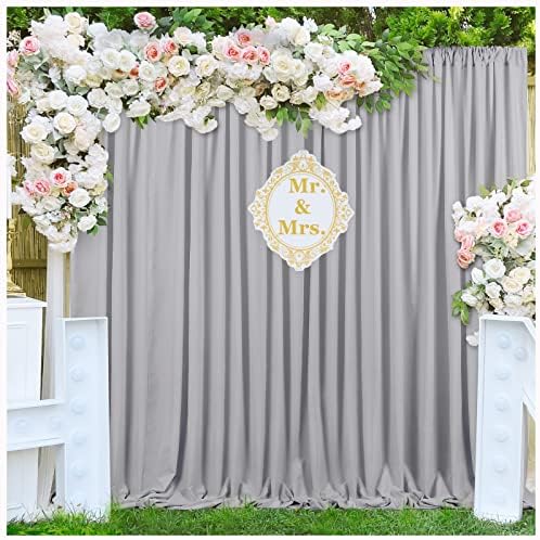 Grey Backdrop Curtains 10ftx8ft Party Polyester Photo Drapes - Image 2