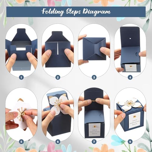 Affrolling 50 Pcs Wedding Favor Boxes, Square Flower Gift Box Party, Blue - Image 4