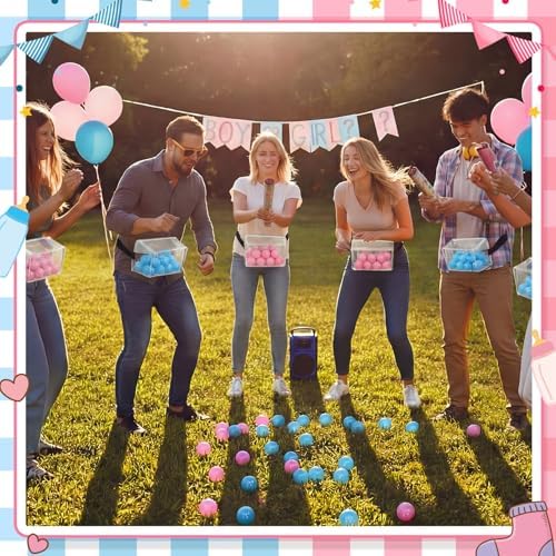 4 Sets Baby Shower Game Swing Shaking Balls Set for Adult Novelty Twerk Includes 120 Table Tennis Balls, 4 Strap Shake Boxes 4 Belts for Bridal Party(Gender Reaveal,Pink, Blue) - Image 4