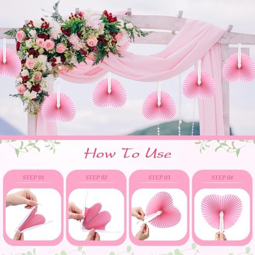 Unittype 150 Packs Heart Shaped Paper Fans for Wedding Guests,Baby Pink - Image 3