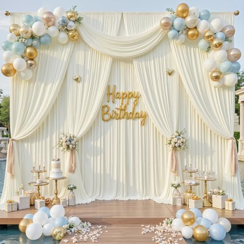 60x14ft Ivory Backdrop Curtain for Party, 12 Panels Wrinkle Free 14 Foot Long Polyester Photo Backdrop Drapes Photography Background for Wedding Birthday Gathing - Image 5