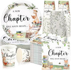 Hushee 200 Pcs Storybook Baby Shower Decorations Supplies A New Chapter Will Soon Begin Book Baby Shower Paper Plates Napkins Cups Library Reading Book Club Tableware Set for 50 Guest by Hushee