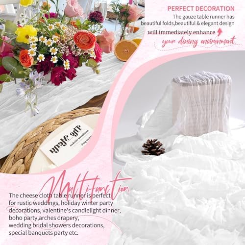 18 Pack Cheesecloth Table Runner 10FT White Table Runner Boho Gauze Cheese Cloth Table Runners Long Rustic Sheer Table Decorations for Wedding Party Baby Bridal Shower Birthday Holiday Home - Image 6