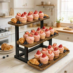 Lilybud--lily 3 Tier Cupcake Stand, Wooden Risers Display Stands Stepped Dessert Table Display Set with Metal Frame Tiered Tray Stand Serving Trays for Party Farmers Market Display - Image 6
