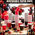 Mimorou 300 Pcs 8 oz Disposable Paper Cups Holiday Party, Black, Red - Image 3