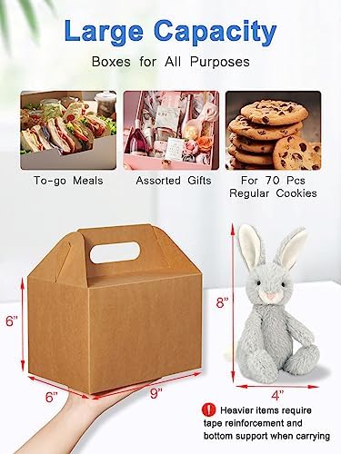 Shallive 50 Pcs Large Treat Boxes 9x6x6 Inch Brown Gable Gift Boxes with Handle Kraft Lunch Boxes Recycled Paper Gift Bags Take Out Cookie Boxes Welcome Boxes Candy Bags For Wedding Supplies - Image 4
