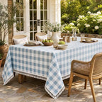Blue Tablecloth Rectangle, Gingham Cotton Linen Checkered, 55x120 Inch - Image 7