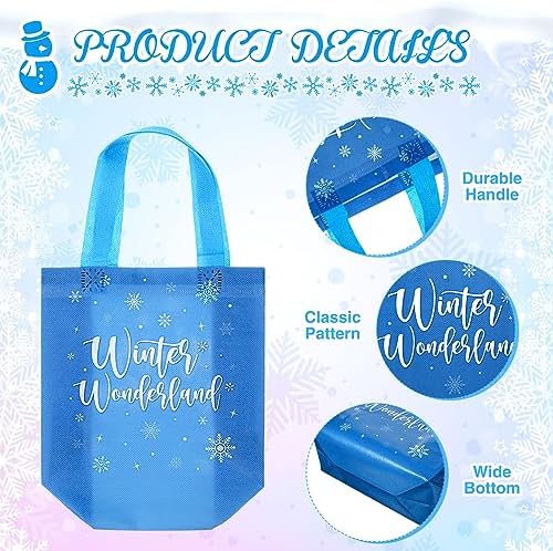60 Pcs Snowflake Party Favors Bags Winter Non Woven Candy Treat Bag with Handle Double Printed Goodies Gift Bag Tote for Kid Winter Themed Wonderland Birthday Holiday Baby Shower Party Supplies - Image 3