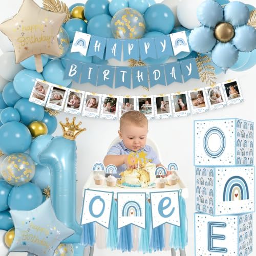 1st Birthday Decorations for Boy, Blue First Party Supplies Balloon Set - Image 3